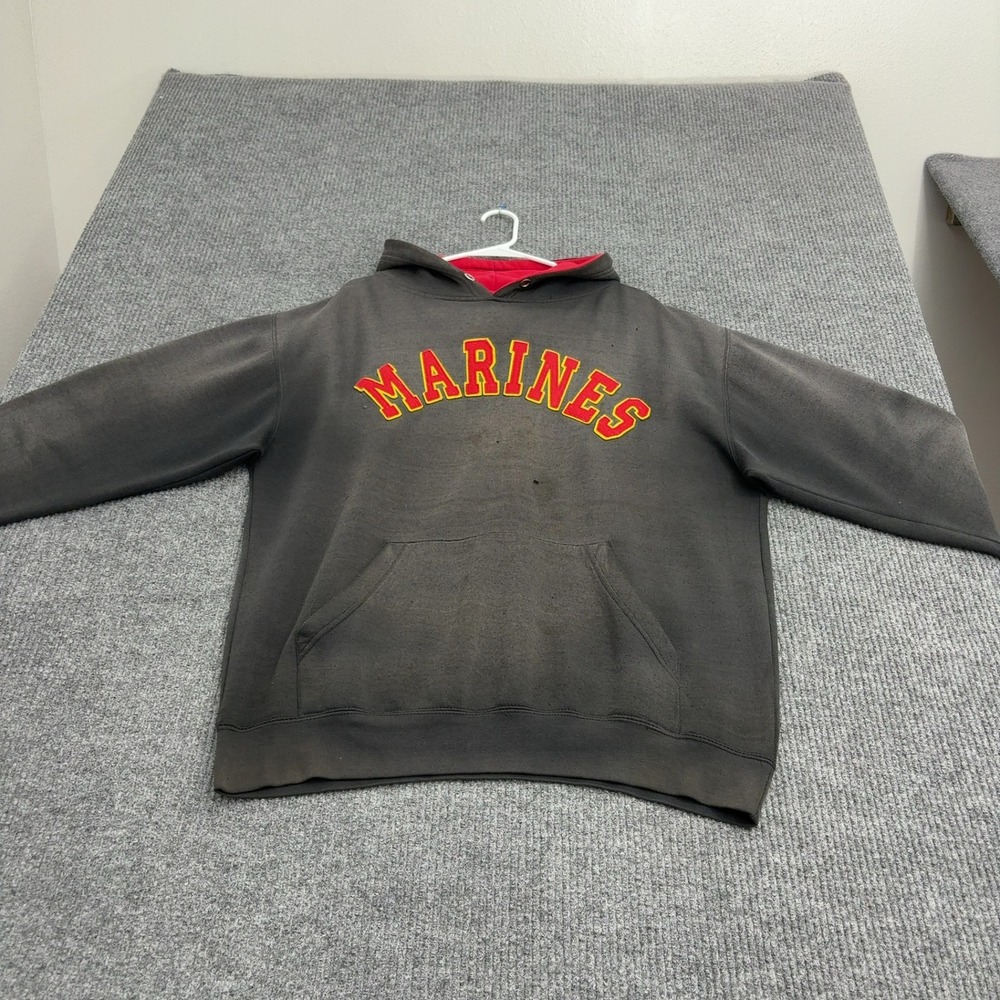 Marines Bay State Apparel Hoodie Mens XXL Black Cotton Blend Distressed Gorp
